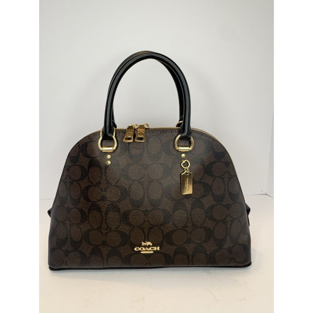 COACH 2558 Katy Satchel in Signature Canvas Brown Black Dome Handbag Purse